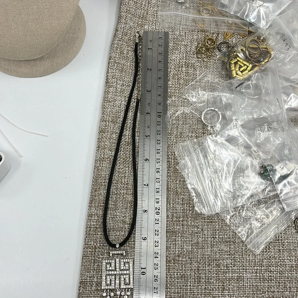 925 Diamonique QVC Geometric Statement Necklace w/ Black Adjustable Cord